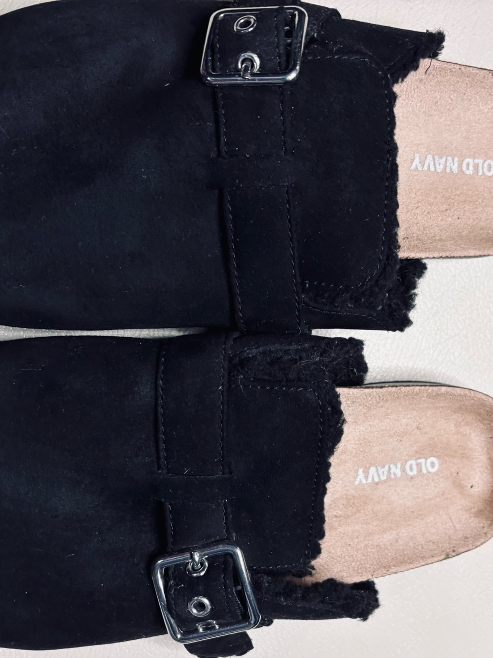 Old Navy Black Suede Slide Sandals with Buckle - Picture 2 of 4
